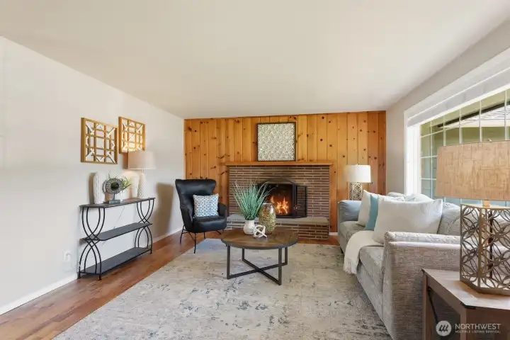 Cozy wood burning fireplace