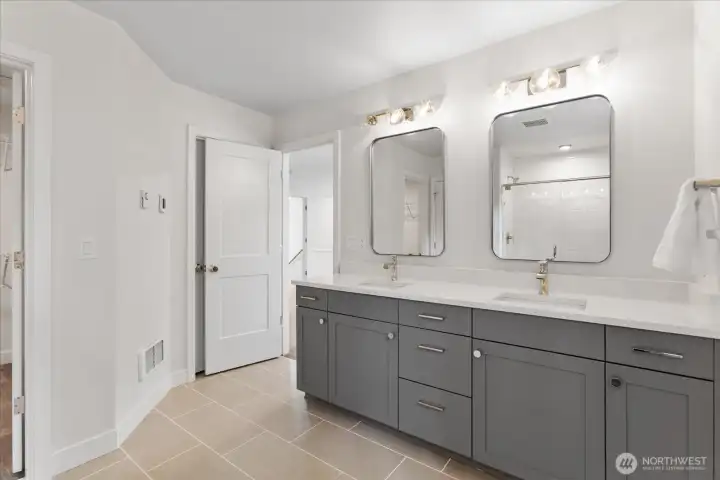 Quartz countertops with heated flooring for an added touch of luxury