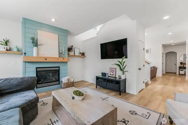 Family room with cozy gas fireplace. Family room with cozy gas fireplace.