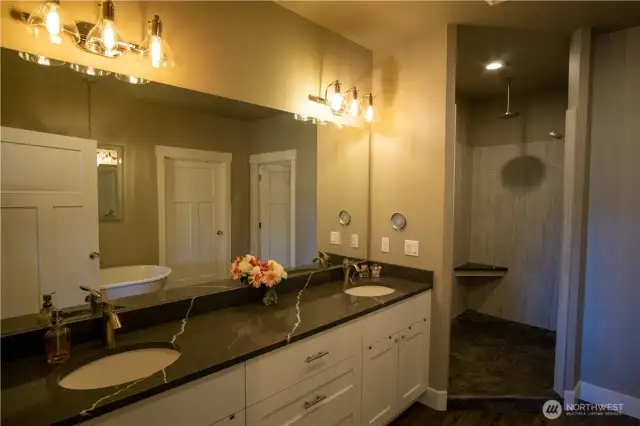 Master bedroom dual vanity.