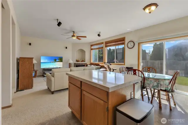 Kitchen with eating space and family room
