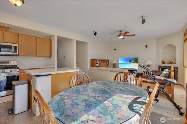 Kitchen with eating space and family room