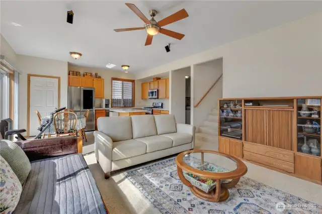 Kitchen with eating space and family room