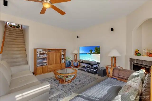 Family room with stairs to upper