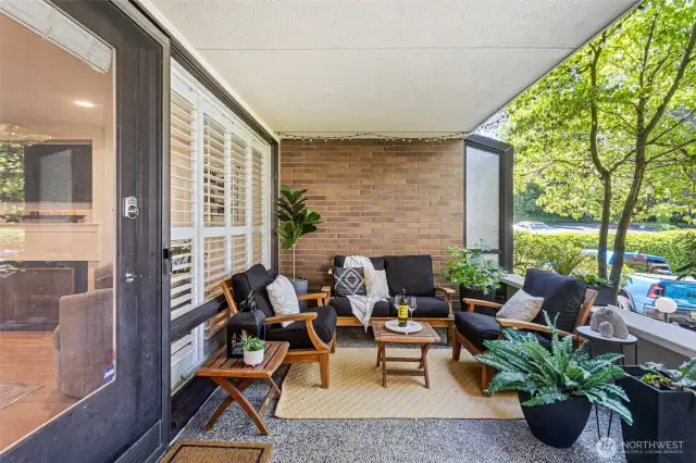 This expansive patio provides ample room for comfy, large-scale outdoor furniture. Make this your own place to lounge with besties and tipples!