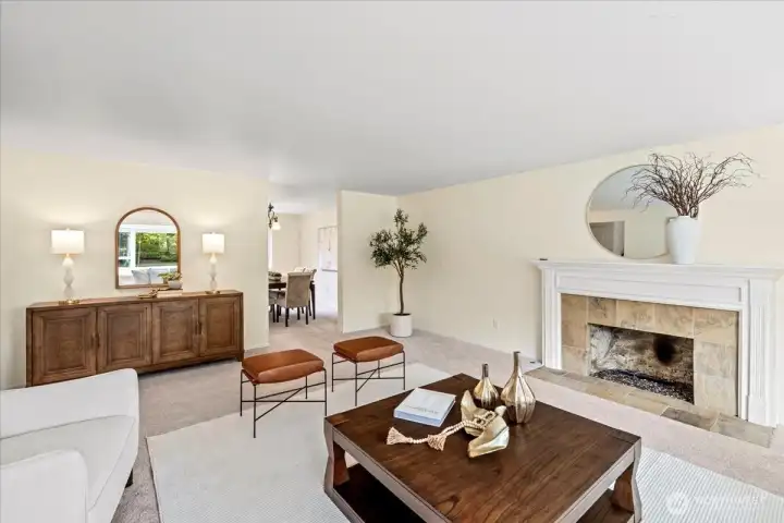 Cozy up to the gas fireplace on a crisp autumn evening