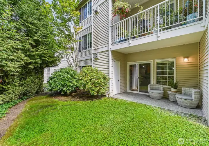 Your covered patio also provides a storage space. All units are end units in this building. :)