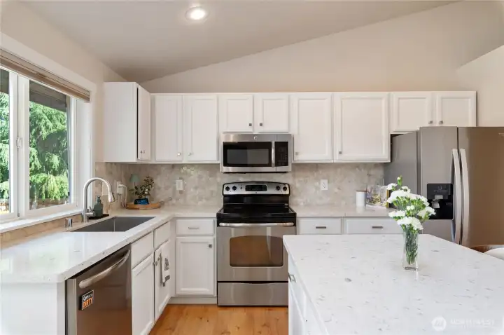 A perfect kitchen island for quick breakfasts, rolling out pastries, celebrations and holiday gatherings.
