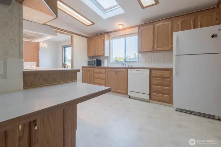 Kitchen with skylight
