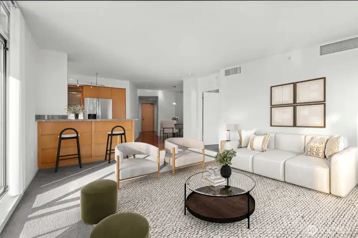 Open-concept living – Seamlessly connects the kitchen, dining, and living areas for modern living