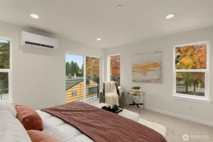 Wake up to golden autumn hues and treetop views from this sunlit corner bedroom. A peaceful retreat that feels like living in nature’s gallery.