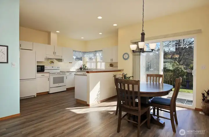Dining room flows into the kitchen.