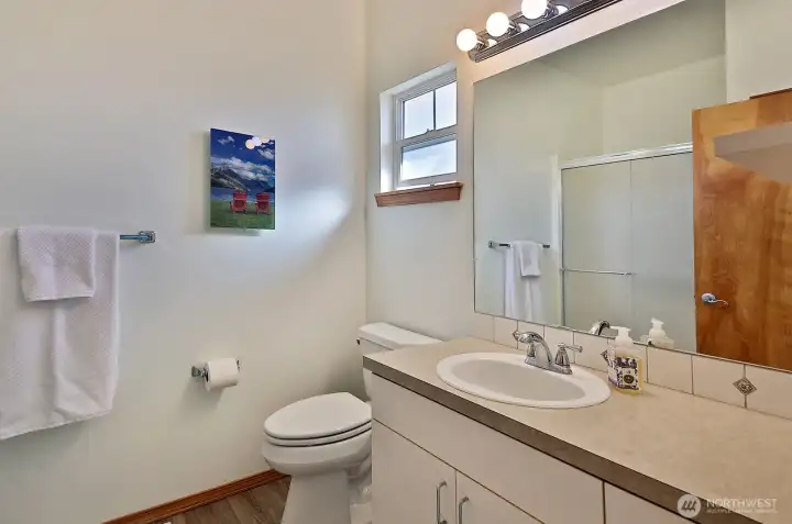 The primary bathroom has a walk-in shower.