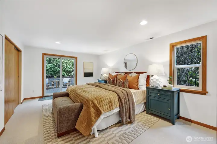 Second lower level bedroom - impressively spacious and bright, with a slider to your backyard. (Pictured here a king bed with room to spare).