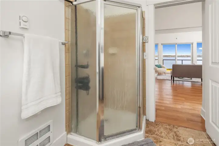 A view of the upper level apartment from the 3/4 bath.  This attached apartment space is fabulous!