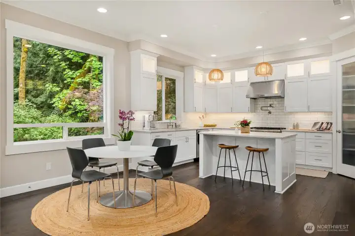 Dining area is convenient to kitchen