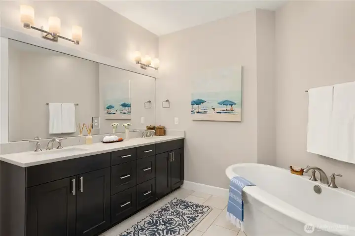 Spa-like primary bath invites luxury