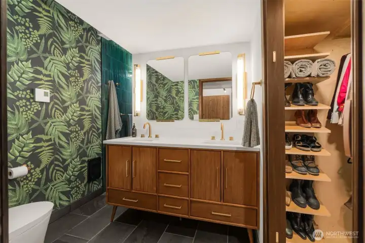 Restoration hardware vanity & lighting, custom large walk in closet