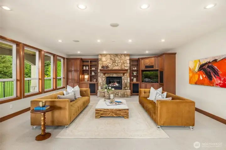 Family Room with gas fireplace and built-ins~