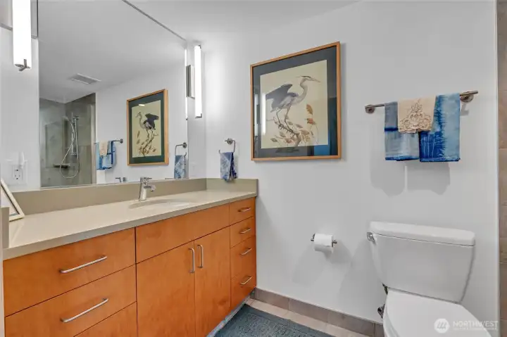 Second bathroom with ample storage. Second bathroom with ample storage.