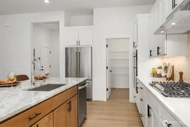 Kitchen has extra large pantry