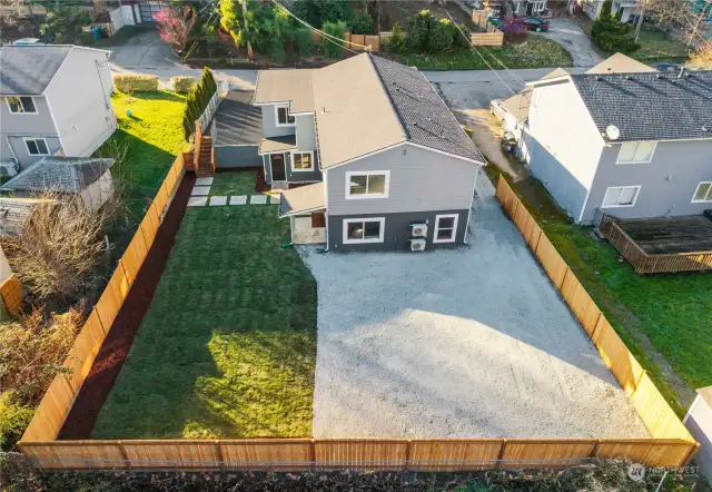 Overhead view: New Siding, Windows, Roof, Insulation, Electrical, Plumbing, Fencing, Gravel, Sod, Bark. Move in and enjoy!!