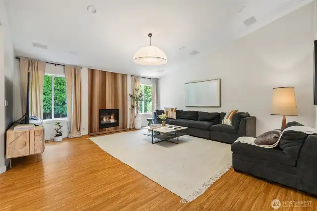 Inviting living area with gas fire place.