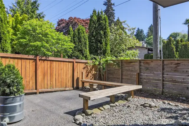 Built-in seating on the patio.
