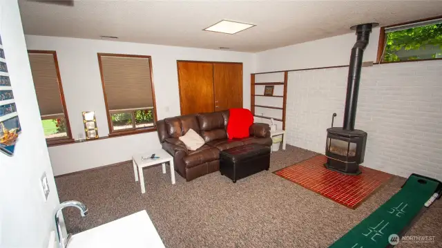 Lower level gas fireplace
