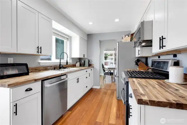 Gas range has double oven and all appliances stay.