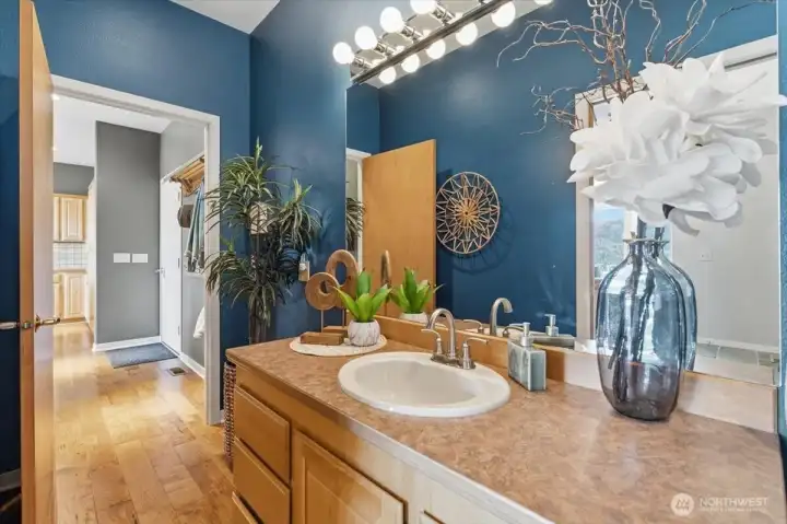 Guest bath to the right on entry way.