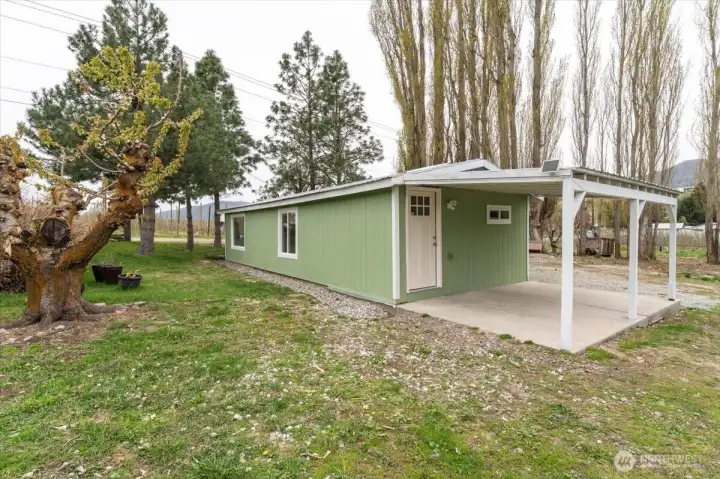 Back view of covered porch