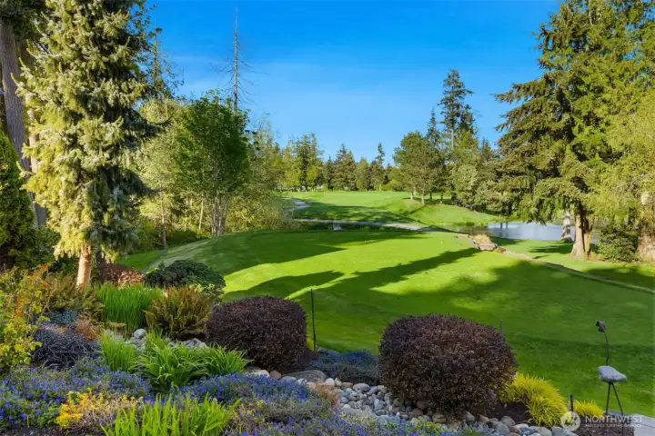From the manicured property out to the golf course.
