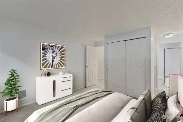 Primary Bedroom virtually staged so you can envision your own furniture in this space!