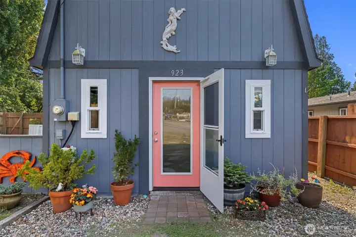 Cabin entrance with new door and screen.