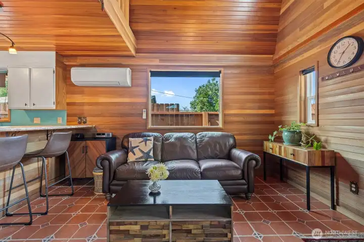 Beautiful custom cedar walls and ceiling.