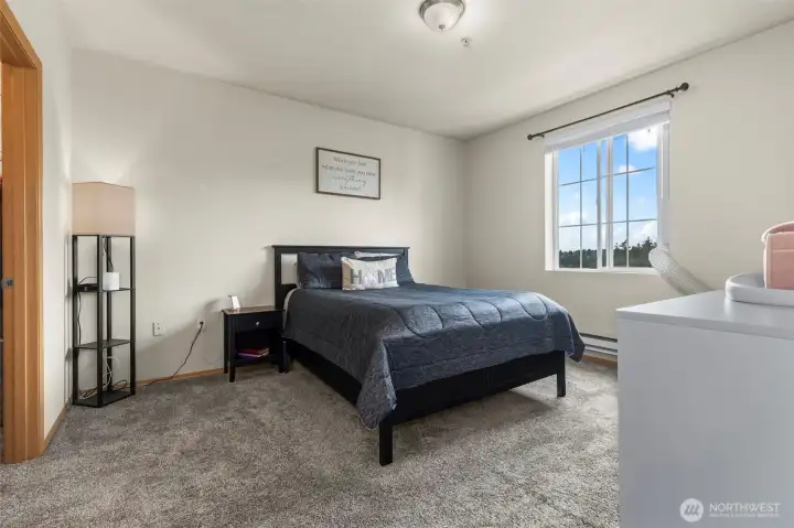 Primary suite has a deep walk-in closet