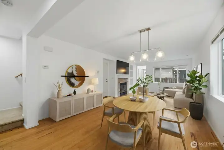 Virtual staged living and dining on main floor