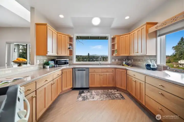 Substantial storage and functionality provided for in this kitchen.