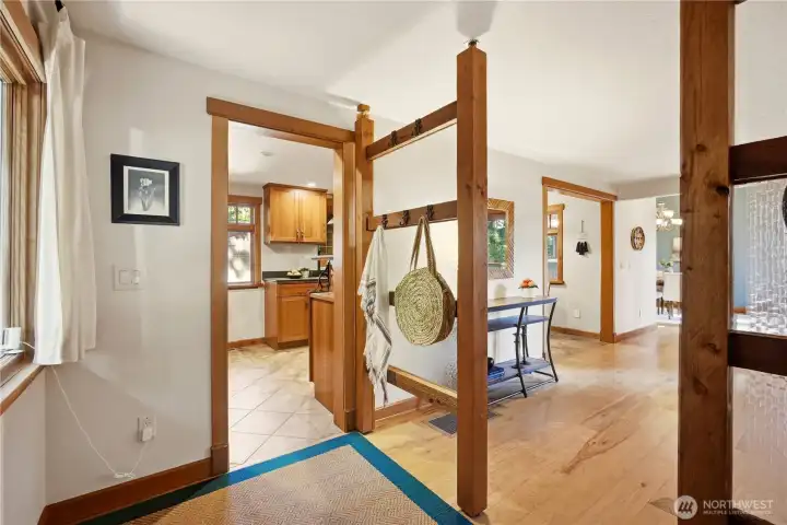 Entry way repurposed fir trim throughout