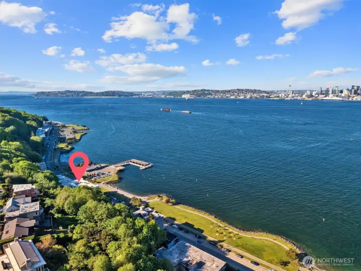 One final exterior view before we return to the interior of the home. Just around the corner to the left, you’ll find easy access to North Admiral’s charming restaurants, local theater, and more, as well as the iconic shores of Alki Beach—all just moments from your doorstep.