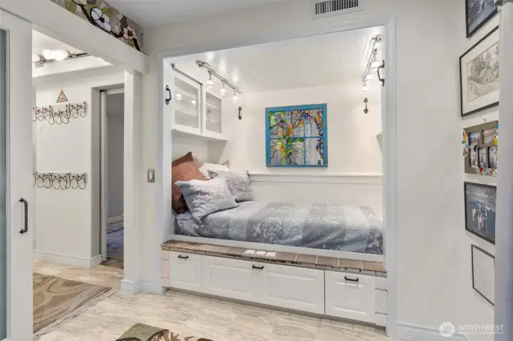 This charming reading nook, complete with a single bed, is sure to be a delightful surprise!