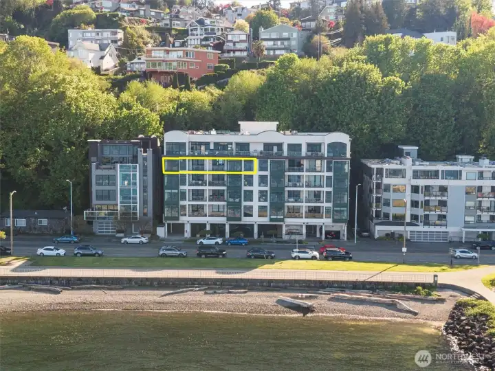 The yellow outline highlights Unit #502, which spans half of the fifth floor of the prestigious Point Elliott.