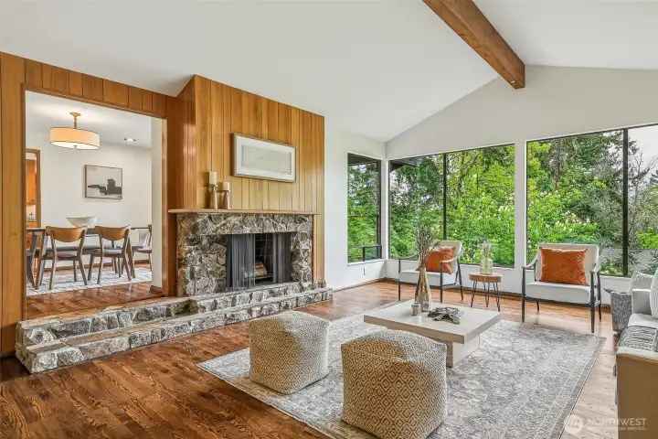 Sunken Living Room connects to the Dining Room.