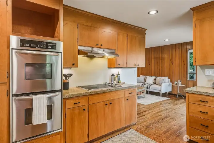 Double oven and Viking stove for budding chefs. The Family Room could also be used as an eating area