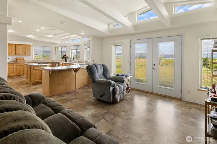 light and bright Family room with french doors.