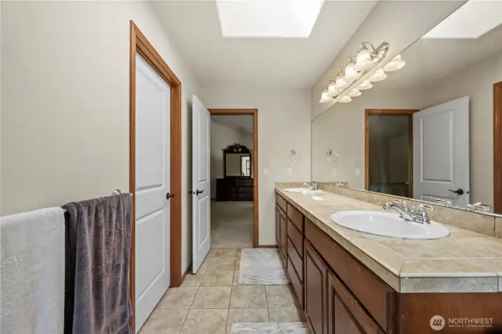 Closet is on the left. You'll be completely ready for the day when you walk out.