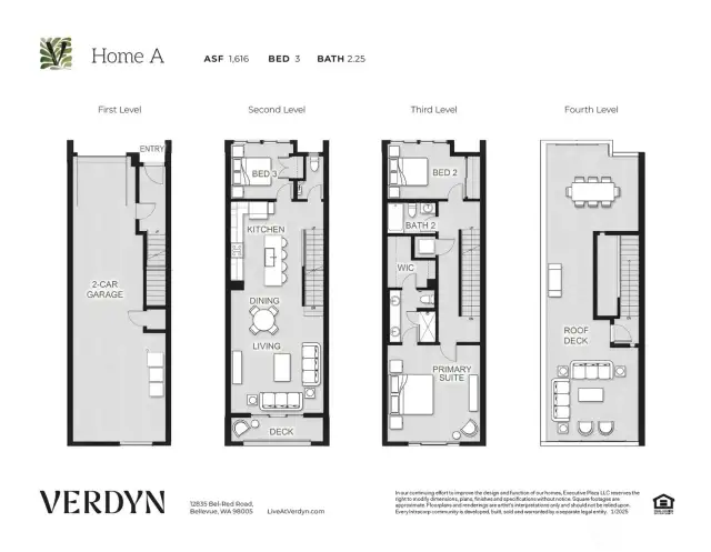 Verdyn A plan 3BR/2.56BA.  Representative, buyer to verify details.