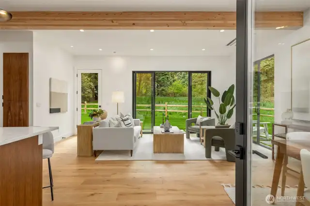 10ft ceilings, fir sky beams and thoughtfully designed lighting, this home radiates warmth.