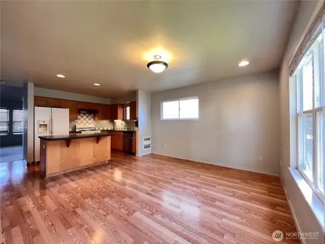 Spacious kitchen with eating area.